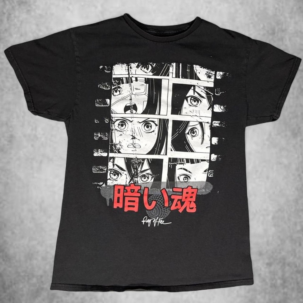 Ring of Fire Anime Graphic Tee Black Streetwear Manga Eyes Shirt Mens Medium